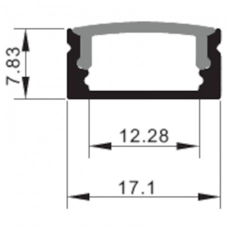 LED profiel 2m Aluminium 17x8mm zilver/zwart incl. PC cover